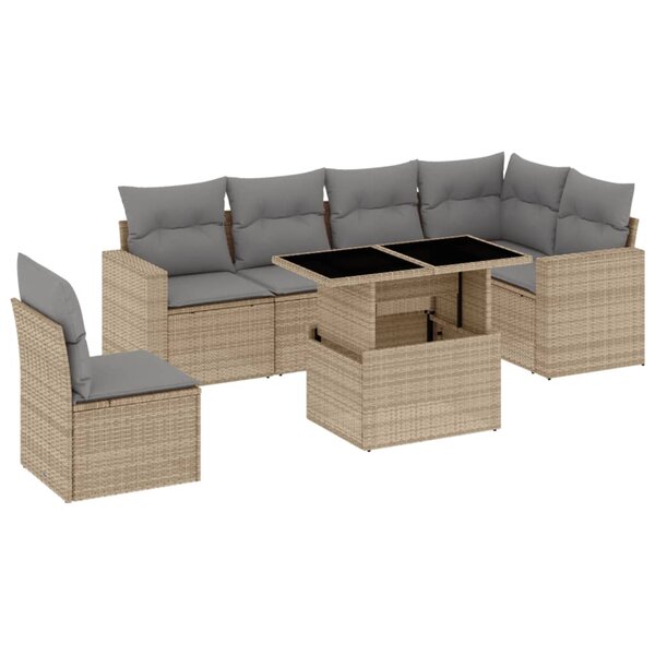 vidaXL Salon de jardin avec coussins 7 Pièces beige résine tressée