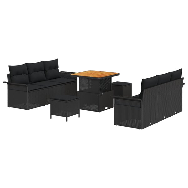 vidaXL Ensemble de canapé de jardin 9 pièces avec coussins noir poly rattan acacia