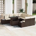 vidaXL Ensemble de canapé de jardin avec coussin 9 Pièces Marron  Crème