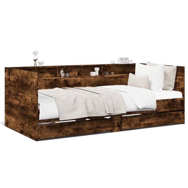 vidaXL Lit de jour avec tiroirs sans matelas chêne fumé 90x200 cm