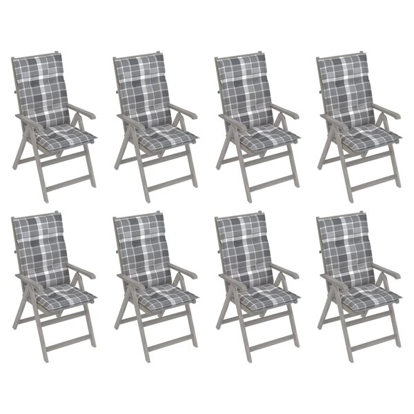 vidaXL Chaises inclinables de jardin avec coussins 8 Pièces Gris Acacia