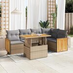 vidaXL Salon de jardin 6 Pièces avec coussins beige résine tressée acacia