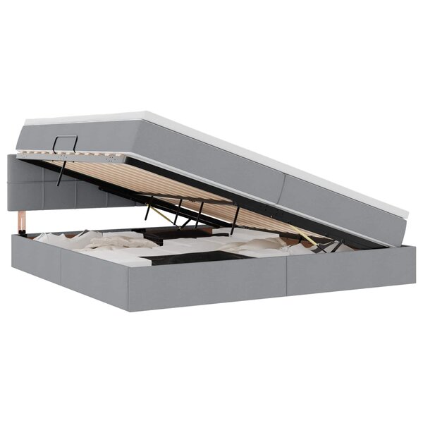 vidaXL Lit de rangement LED avec matelas Gris clair 200 x 200 cm Tissu