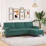 vidaXL Canapé à 3 places avec repose-pieds Vert foncé 210 cm Velours
