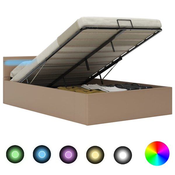 vidaXL Cadre de lit à rangement et LED Cappuccino Similicuir 120x200cm