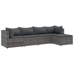 vidaXL Salon de jardin 5 Pièces avec coussins Gris Résine tressée