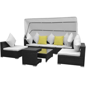 Salon de jardin meuble d'extérieur ensemble de mobilier 7 pièces avec baldaquin résine tressée noir 02_0017055