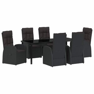 vidaXL Ensemble de salle à manger pour jardin 7 Pièces Noir polyrotin