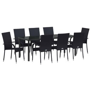 vidaXL Ensemble de salle à manger pour jardin 9 Pièces Noir Poly rotin