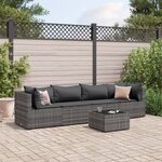 vidaXL Salon de jardin 5 Pièces avec coussins Gris Résine tressée