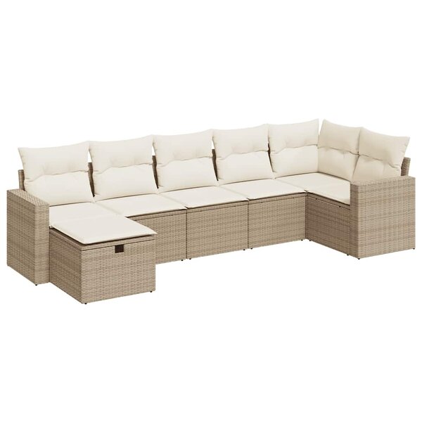 vidaXL Salon de jardin avec coussins 7 Pièces beige résine tressée