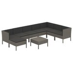 vidaXL Salon de jardin 9 Pièces avec coussins Résine tressée Gris