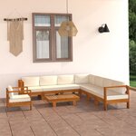 vidaXL Salon de jardin 9 Pièces avec coussins blanc crème Bois d'acacia