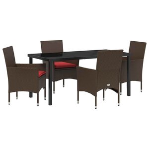 vidaXL Ensemble table et chaises avec coussin 5 Pièces Marron Rotin PE