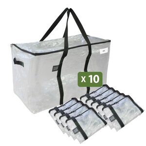 Pack and Move - Lot 10 Grands Sacs Déménagement Transparent Recyclé - Rangement Et Transport Ultra Résistant - Réutilisable - Poignées Solides - 100L