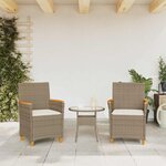 vidaXL Chaises de jardin coussins lot de 2 beige résine tressée bois