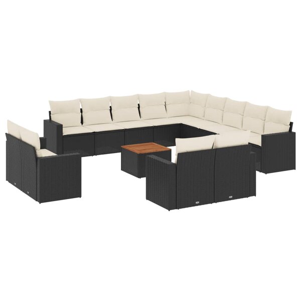 vidaXL Salon de jardin avec coussins 14 Pièces noir résine tressée