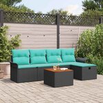 vidaXL Ensemble de canapé de jardin avec coussin 6 Pièces Noir Poly rotin