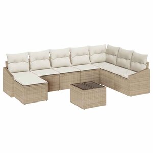 vidaXL Ensemble de canapé de jardin 9 Pièces Beige Poly rotin