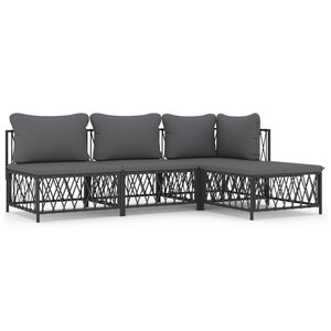 Salon de jardin meuble d'extérieur ensemble de mobilier avec coussins 4 pièces anthracite acier 02_0018293