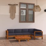 vidaXL Salon de jardin 6 Pièces avec coussins gris foncé Bois d'acacia