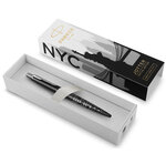 Parker Stylo bille Jotter Edition Spéciale New York  corps satin noir  motif tours NYC  pointe moyenne  encre bleue  coffret cadeau