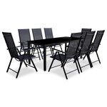 vidaXL Mobilier à dîner d'extérieur pliable 9 Pièces Aluminium Noir