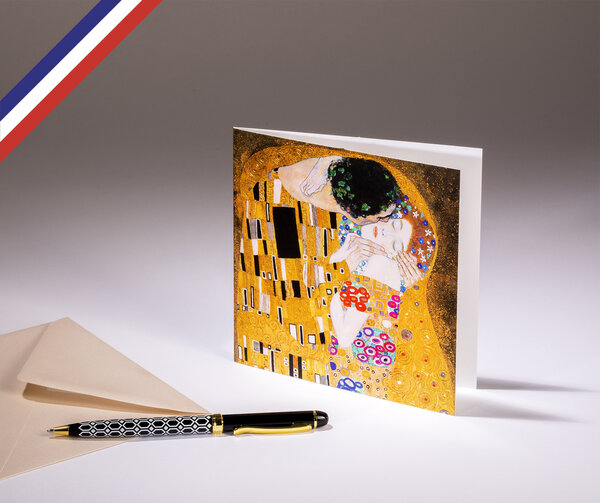 Carte double le musée créée et imprimée en france sur papier certifié fsc - le baiser de klimt