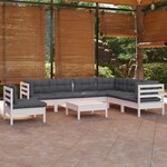 vidaXL Salon de jardin 8 Pièces avec coussins blanc bois de pin solide