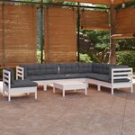vidaXL Salon de jardin 8 Pièces avec coussins blanc bois de pin massif