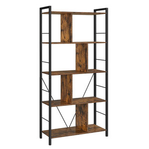 Meuble de rangement bibliothèque étagère 5 niveaux avec compartiments ouverts pour bureau salon chambre style industriel 150 cm marron rustique et noir 12_0001463