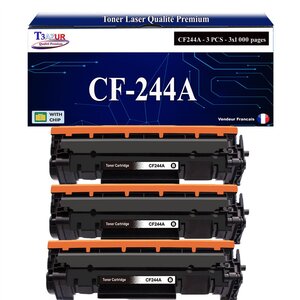 T3AZUR -3x Toners compatibles avec HP CF244A (44A) pour HP LaserJet Pro M14a  M14w  M15a  M15w  M27a  M27w  MFP M28a  M28w