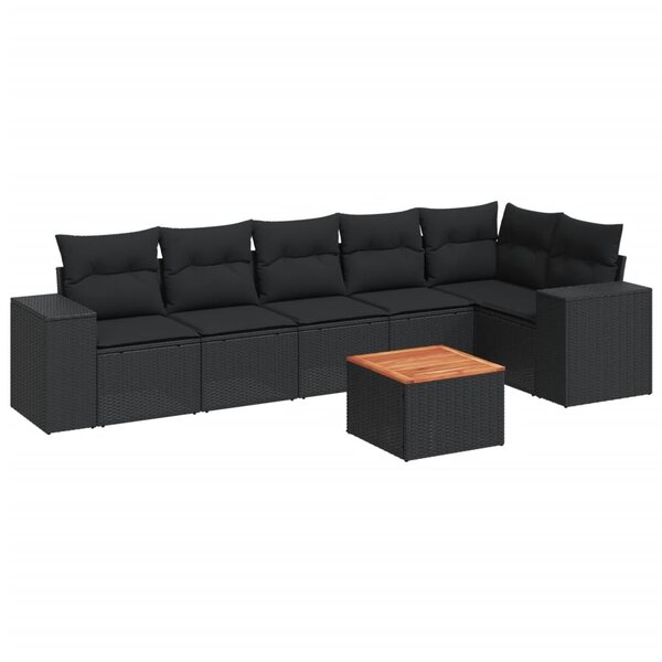 vidaXL Salon de jardin 7 Pièces avec coussins noir résine tressée