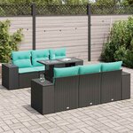 vidaXL Salon de jardin avec coussins 7 Pièces noir résine tressée acacia