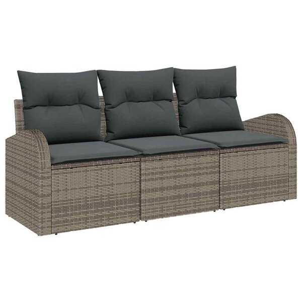 vidaXL Ensemble de canapé de jardin avec coussin 3 Pièces Gris Poly rotin