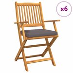 vidaXL Chaises de jardin pliantes avec des coussins gris  6 pièces en bois d'acacia massif.