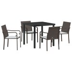 vidaXL Ensemble de salle à manger de jardin – 5 pièces avec coussins en rotin poly marron.