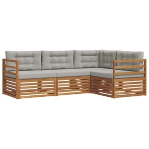 vidaXL Ensemble de canapés d'extérieur 4 pc Gris Naturel et Clair