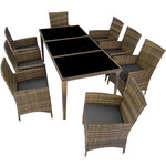 Tectake salon de jardin monaco 8 places avec 2 sets de housses + housse de protection - marron naturel
