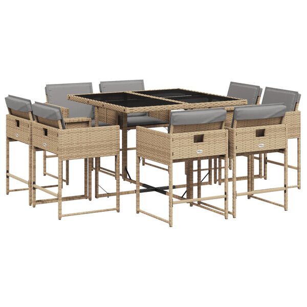 vidaXL Ensemble à manger de jardin et coussins 9 Pièces mélange beige