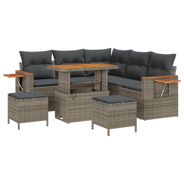 vidaXL Ensemble de canapé de jardin 8 Pièces Gris polyrotin