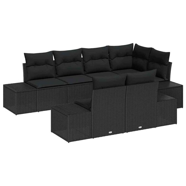 vidaXL Ensemble de canapé de jardin avec coussin 7 Pièces Noir polyrotin
