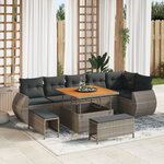 Ensemble de canapé de jardin 9 pièces avec coussins gris en Poly Rattan Acacia