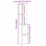 Meuble de salle de bain vidaXL Noir Chêne 25x25x170 cm en bois d'ingénierie