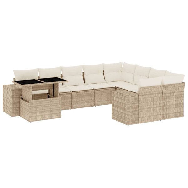 vidaXL Salon de jardin avec coussins 10 Pièces beige résine tressée