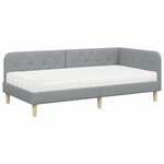 vidaXL Cadre de lit d'angle avec matelas Gris clair 100 x 200 cm tissu
