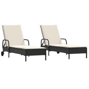 vidaXL Chaises longues avec coussins lot de 2 noir résine tressée