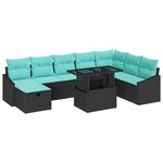 vidaXL Ensemble de canapé de jardin avec coussin 9 Pièces Noir Poly rotin