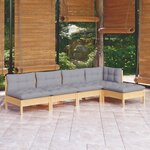 Vidaxl salon de jardin 5 pièces avec coussins gris bois de pin