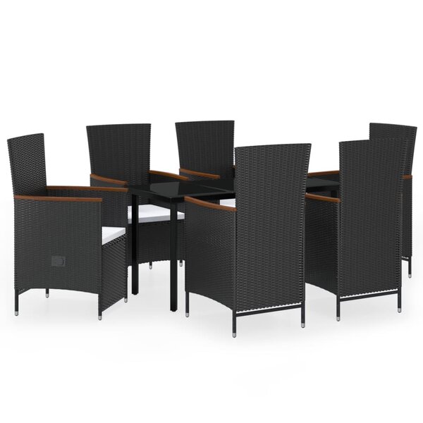 vidaXL Mobilier de salle à manger de jardin avec coussins 7 Pièces Noir